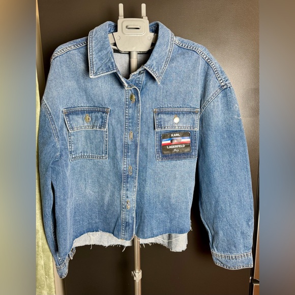 NWT | Karl Lagerfeld | Size XL | Boxy Denim Logo Patch Jacket - Picture 1 of 9